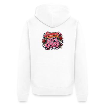 Unterstützen Sie Ihre lokale Mädchengang - Unisex Premium Bio Zip Hoodie - Weiß - Hinten - Thijin (182cm)