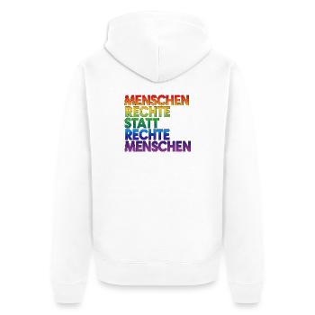 Regenbogen Statement Spruch Menschenrechte - Unisex Premium Bio Zip Hoodie - Weiß - Hinten - Thijin (182cm)