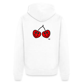 Zwillinge Kirschen groß - Unisex Premium Bio Zip Hoodie - Weiß - Hinten - Thijin (182cm)