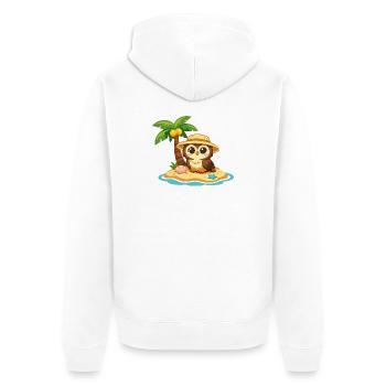 Eule im Inselparadies mit Strohhut - Unisex Premium Bio Zip Hoodie - Weiß - Hinten - Thijin (182cm)