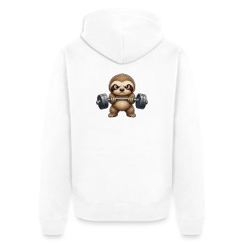 Motif de fitness du bodybuilder haltérophile paresseux - Veste à capuche bio Premium Unisexe - blanc - Dos - Thijin (182cm)
