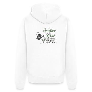 Gärtner in Rente – Gießkanne & Spruch – Geschenk - Unisex Premium Bio Zip Hoodie - Weiß - Hinten - Thijin (182cm)