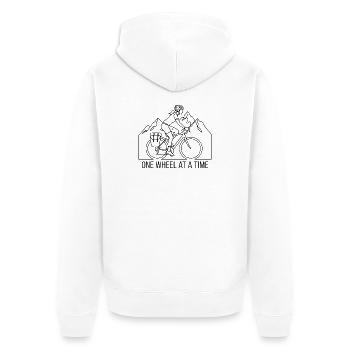 Ein Rad nach dem anderen Weibliche Radfahrer-Linienkunst - Unisex Premium Bio Zip Hoodie - Weiß - Hinten - Thijin (182cm)