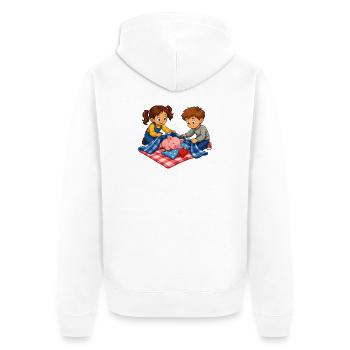 Pig nap with children cuddle motif - Unisex Premium Organic Zip Hoodie - white - Back - Thijin (182cm)