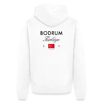 Bodrum Turkei Koordinaten Reise Souvenir - Unisex Premium Bio Zip Hoodie - Weiß - Hinten - Thijin (182cm)