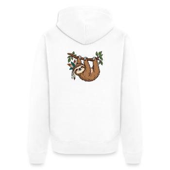 Faultier am Ast - Unisex Premium Bio Zip Hoodie - Weiß - Hinten - Thijin (182cm)