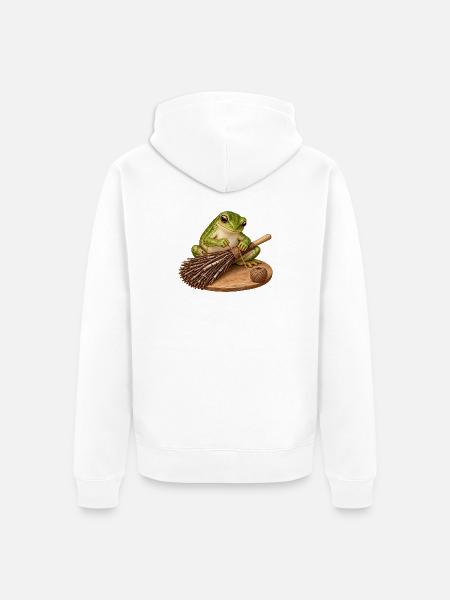 Frosch bindet einen Reisigbesen - Unisex Premium Bio Zip Hoodie - Weiß