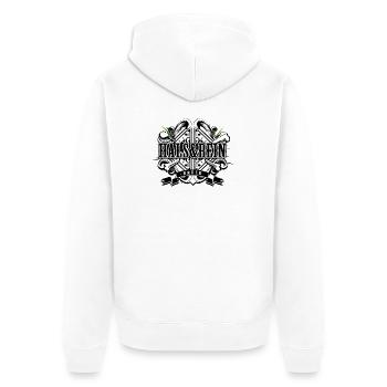 Hals & Beinbruch | Sprichwort Heilung Glückwünsche - Unisex Premium Bio Zip Hoodie - Weiß - Hinten - Thijin (182cm)