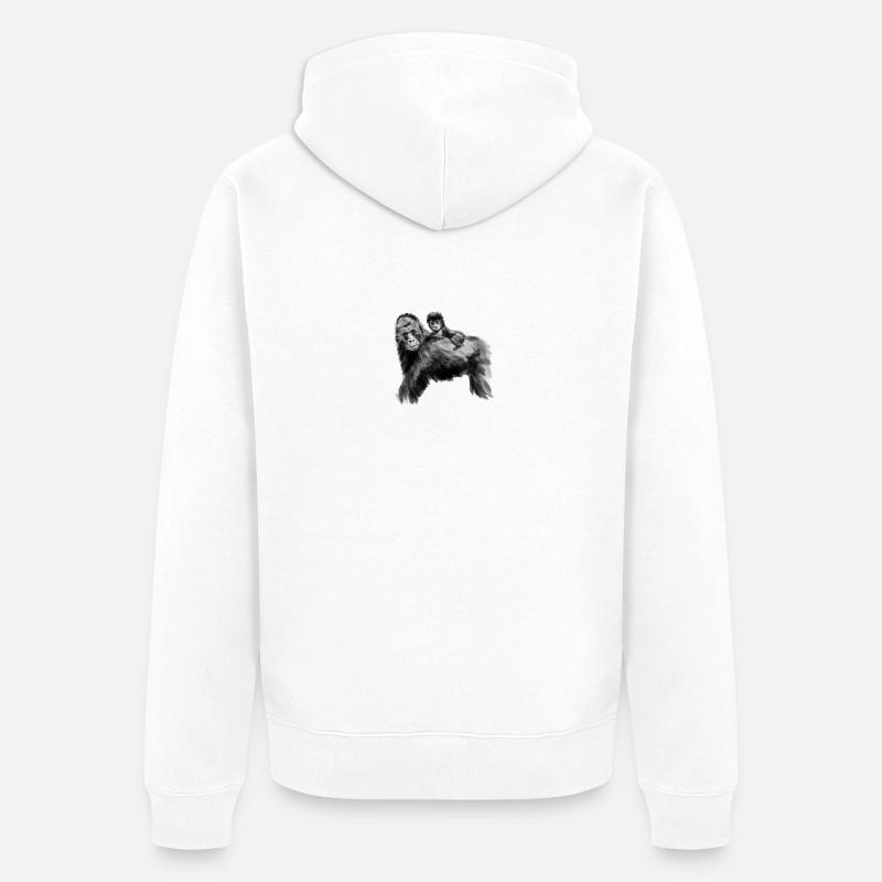 Gorille papa avec bébé - Veste à capuche bio Premium Unisexe - blanc