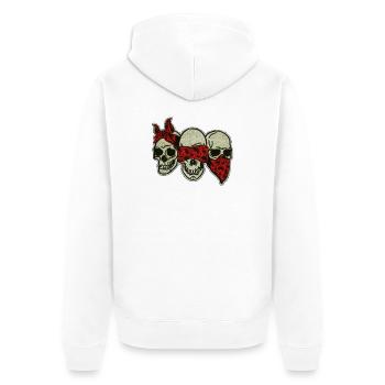 Drei Schädel mit roter Augenmaske / Three Skulls - Unisex Premium Bio Zip Hoodie - Weiß - Hinten - Thijin (182cm)