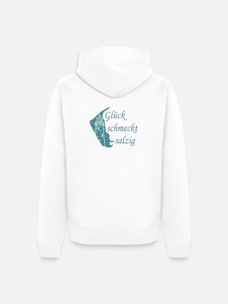 Glück schmeckt salzig – Amrum Nordsee Insel Design - Unisex Premium Bio Zip Hoodie - Weiß