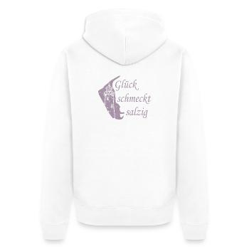 Glück schmeckt salzig – Amrum Nordsee Insel Design - Unisex Premium Bio Zip Hoodie - Weiß - Hinten - Thijin (182cm)