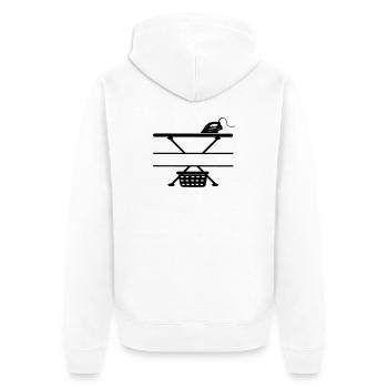Iron, ironing board and laundry basket, text banner - Unisex Premium Organic Zip Hoodie - white - Back - Thijin (182cm)