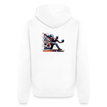 Dynamic, colorful bowler in action - Unisex Premium Organic Zip Hoodie - white - Back - Thijin (182cm)