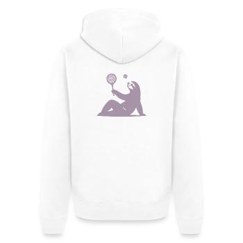 Faultier Tennis Tennisspieler Ball Horn Silhouette - Unisex Premium Bio Zip Hoodie - Weiß - Hinten - Thijin (182cm)