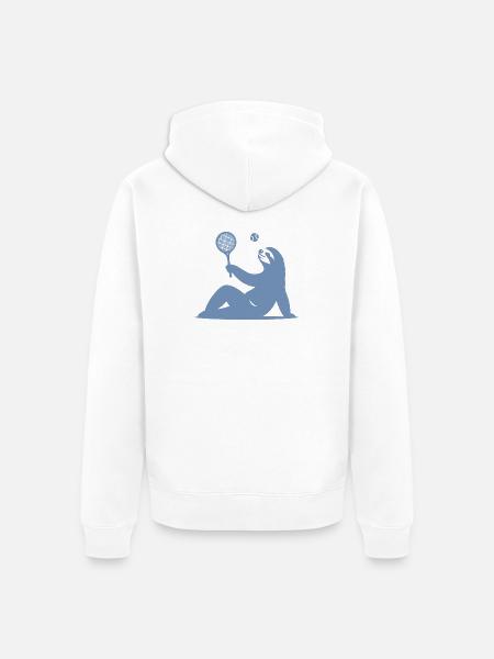 Faultier Tennis Tennisspieler Ball Horn Silhouette - Unisex Premium Bio Zip Hoodie - Weiß