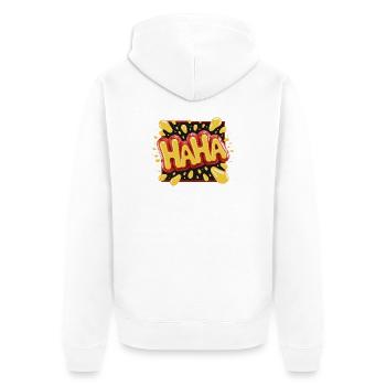 Vibrant Comic Style Haha Design - Unisex Premium Organic Zip Hoodie - white - Back - Thijin (182cm)