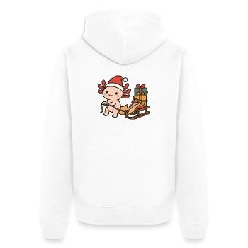 Weihnachts Axolotl – Mit Schlitten & Geschenken - Unisex Premium Bio Zip Hoodie - Weiß - Hinten - Thijin (182cm)