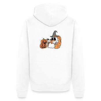 FUNNY_PUMPKIN - Unisex Premium Bio Zip Hoodie - Weiß - Hinten - Thijin (182cm)