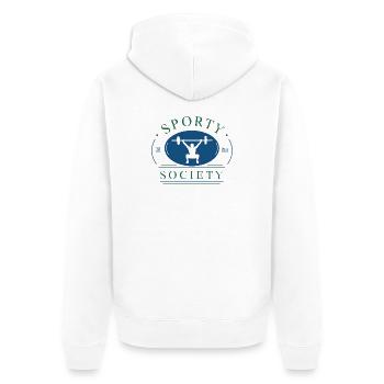 The Sporty Society - Entraînement physique en haltérophilie - Veste à capuche bio Premium Unisexe - blanc - Dos - Thijin (182cm)