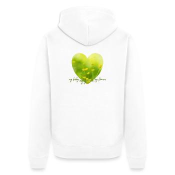 Gelbes Blumenherz mit gelben Blumen Gartenlook - Unisex Premium Bio Zip Hoodie - Weiß - Hinten - Thijin (182cm)