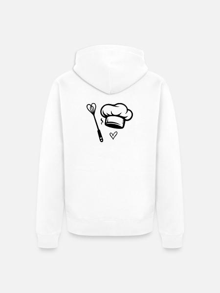 Chef's Hat & Heart Whisk - Cooking with Love - Unisex Premium Organic Zip Hoodie - white