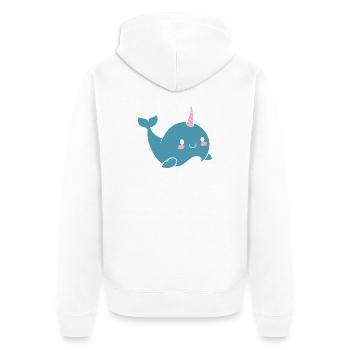Narwal - Unisex Premium Bio Zip Hoodie - Weiß - Hinten - Thijin (182cm)