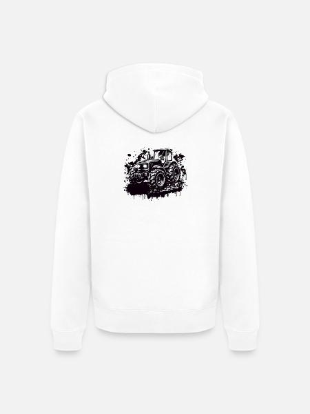 Schwarz-weißer Traktor im Stencil-Stil - Unisex Premium Bio Zip Hoodie - Weiß