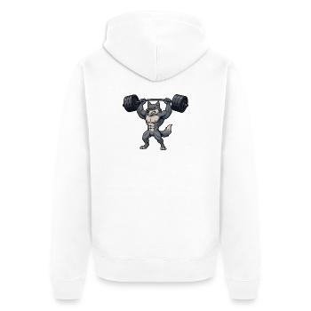 Starker Husky mit Hantel Fitness Bodybuilding - Unisex Premium Bio Zip Hoodie - Weiß - Hinten - Thijin (182cm)