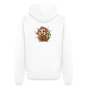 Cheerful Monkey Cartoon Paint Splash - Unisex Premium Organic Zip Hoodie - white - Back - Thijin (182cm)