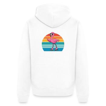 Exotischer Retro Rosa Flamingo Mit Sonnenbrille - Unisex Premium Bio Zip Hoodie - Weiß - Hinten - Thijin (182cm)