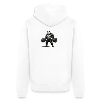 Panda Strength – Bodybuilding Design - Unisex Premium Bio Zip Hoodie - Weiß - Hinten - Thijin (182cm)