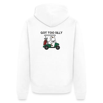 Gans im Golfwagen – Humorvolles Sportdesign - Unisex Premium Bio Zip Hoodie - Weiß - Hinten - Thijin (182cm)
