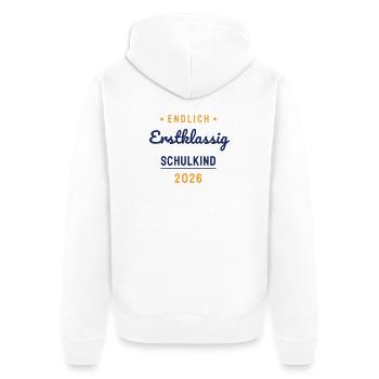 Endlich Erstklassig Schulkind 2026 Einschulung - Unisex Premium Bio Zip Hoodie - Weiß - Hinten - Thijin (182cm)