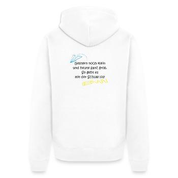 "Gestern klein, heute ganz groß..." - Unisex Premium Bio Zip Hoodie - Weiß - Hinten - Thijin (182cm)