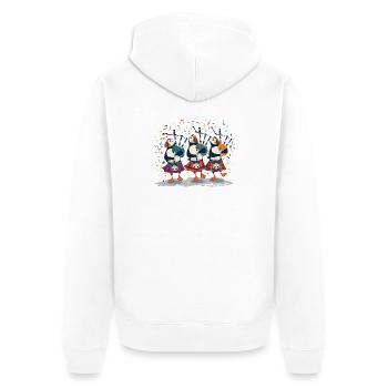 Puffin-Dudelsack-Trio in Kilts - Unisex Premium Bio Zip Hoodie - Weiß - Hinten - Thijin (182cm)