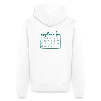 Kein Platz für Fasismus und Hass - Unisex Premium Bio Zip Hoodie - Weiß - Hinten - Thijin (182cm)