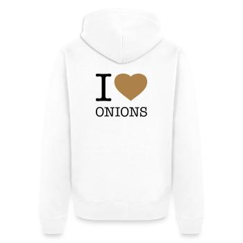 I LOVE ONIONS Zwiebeln - Unisex Premium Bio Zip Hoodie - Weiß - Hinten - Thijin (182cm)