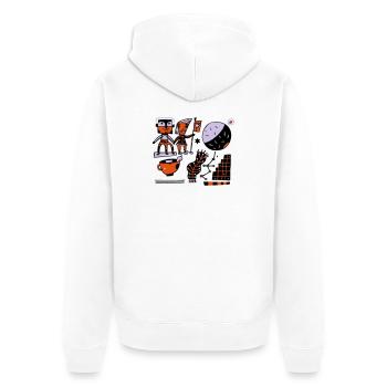 Mondraum-Charaktere: Kunterbunte Astronauten - Unisex Premium Bio Zip Hoodie - Weiß - Hinten - Thijin (182cm)