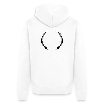 Siegerkranz Lorbeerkranz um - Unisex Premium Bio Zip Hoodie - Weiß - Hinten - Thijin (182cm)