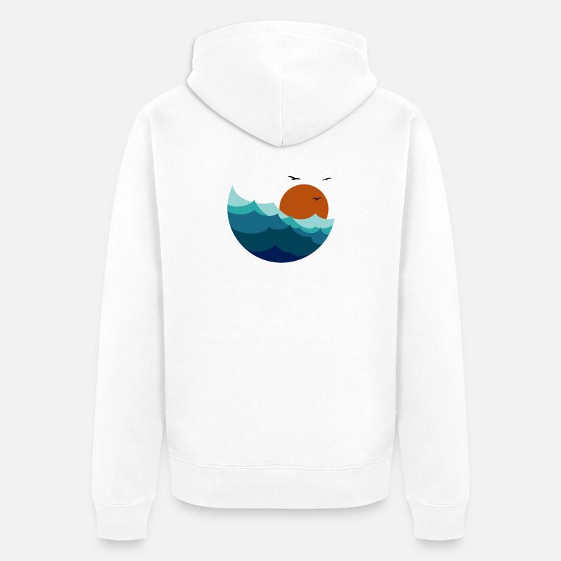 Vagues Coucher de soleil - Veste à capuche bio Premium Unisexe - blanc