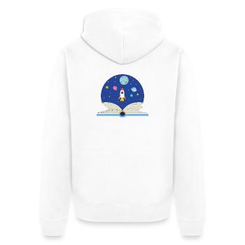 Open Book with Space Scene, Imagination and Advent - Unisex Premium Organic Zip Hoodie - white - Back - Thijin (182cm)