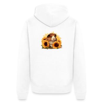 verspieltes Meerschweinchenmotiv mit Sonnenblumen - Unisex Premium Bio Zip Hoodie - Weiß - Hinten - Thijin (182cm)