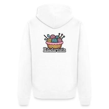 Häkelartistin – Häkeln, Wolle, Handarbeit, Hobby - Unisex Premium Bio Zip Hoodie - Weiß - Hinten - Thijin (182cm)