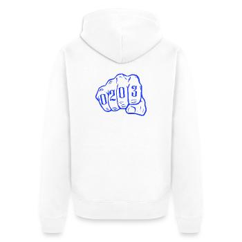 Duisburg Design mit Vorwahl 0203 Ruhrpott Style - Unisex Premium Bio Zip Hoodie - Weiß - Hinten - Thijin (182cm)