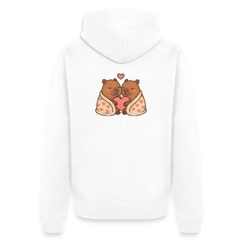 Capybara Paar – Eingekuschelt mit Herzmotiv - Unisex Premium Bio Zip Hoodie - Weiß - Hinten - Thijin (182cm)