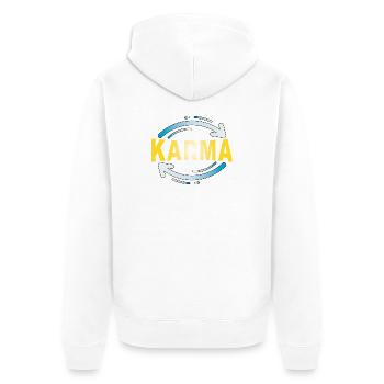 Karma - Minimalist Statement Design - Unisex Premium Organic Zip Hoodie - white - Back - Thijin (182cm)