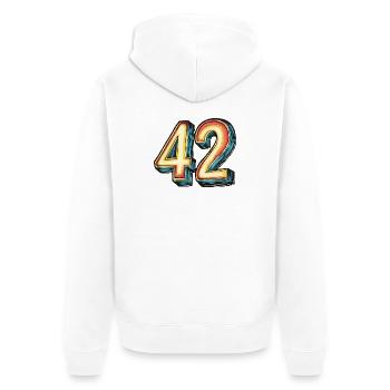 42 Zahl Bunt - Unisex Premium Bio Zip Hoodie - Weiß - Hinten - Thijin (182cm)