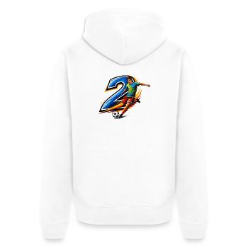Conception d’action du joueur de maillot numéro 2 - Veste à capuche bio Premium Unisexe - blanc - Dos - Thijin (182cm)