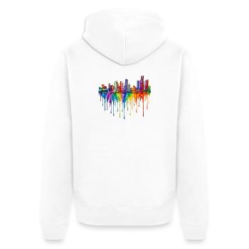Detroit Michigan Tropfende Farbe - Unisex Premium Bio Zip Hoodie - Weiß - Hinten - Thijin (182cm)